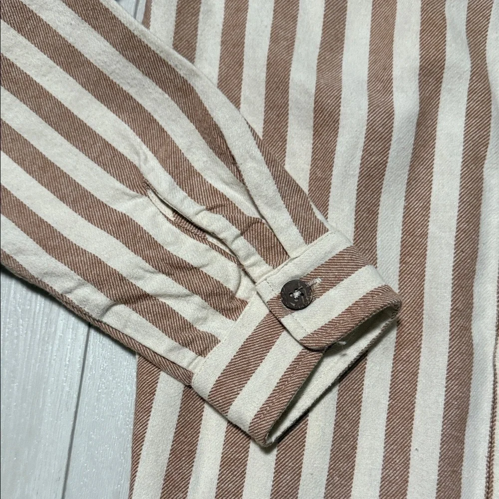 Rylee & Cru Striped Brown & Cream Boys Button-Up Shirt Long Sleeve size 12-14y